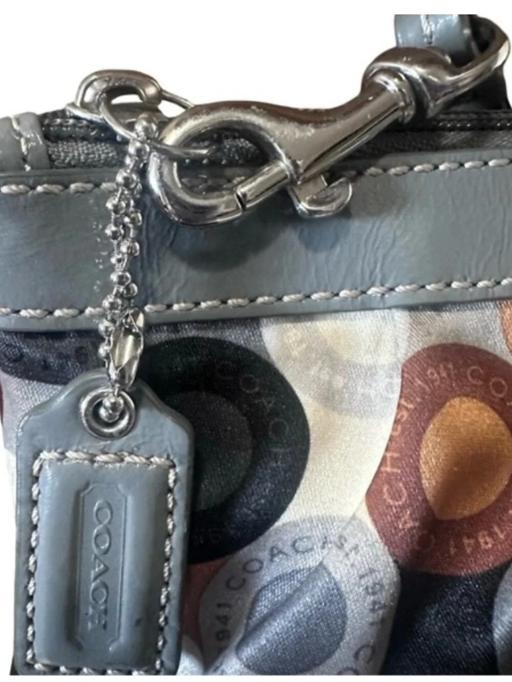 COACH Wristlet Pouch/Wallet in Gray with Multi-Colored Dot Print
